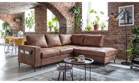 Divano letto angolare in similpelle marrone (angolo destro) Lofty Lilly - Miuform