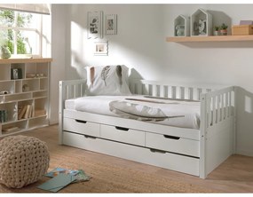 Letto da bambini estraibile bianco in pino massiccio con contenitore con rete inclusa 90x200 cm Fritz – Vipack