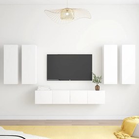 Set Mobili Porta Tv 6 Pz Bianco İn Legno Multistrato /