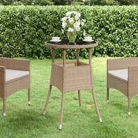 Tavolo da Giardino 60x75 cm Vetro Temperato e Polyrattan Beige 310601