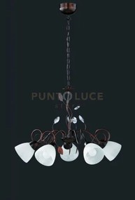 Traditio lampadario 5 luci attacco e14 metallo ruggine antico vetri...