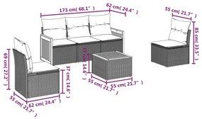 Set divano da giardino 6 pz con cuscini beige in polyrattan