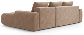 Divano angolare marrone chiaro allungabile/con contenitore (con penisola a destra/con chaise lounge) con rivestimento in velluto Linz – Cosmopolitan Design