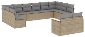 Set Divano da Giardino 12 pz con Cuscini Beige Misto Polyrattan