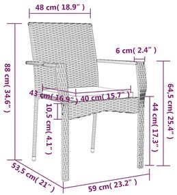 Set da Pranzo da Giardino 5 pz con Cuscini in Polyrattan Grigio