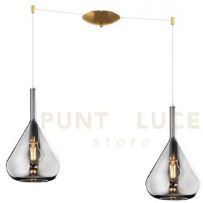 Sospensione ottone sat. 2 luci spostabile vetri fume 1177os-s2 s-fu