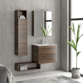 Kamalu - Composizione mobile lavabo 60, colonna specchio e pensile EL-60A