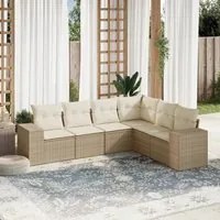 Set Divano da Giardino 6 pz con Cuscini Beige in Polyrattan 3222607