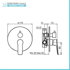 Miscelatore doccia incasso con deviatore Artis Punta+