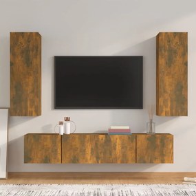 Set Di Mobili Porta Tv 4 Pz Rovere Fumo İn Legno Multistrato /