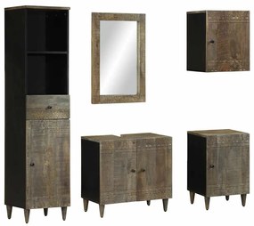 Set Mobili Da Bagno 5 Pz İn Legno Massello Di Mango /