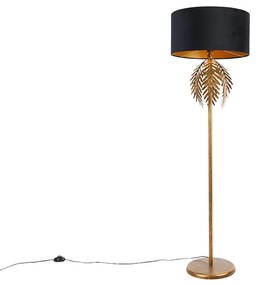 Lampada da terra dorata 145 cm con paralume in velluto nero 50 cm - Botanica