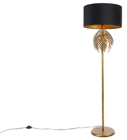 Lampada da terra dorata 145 cm con paralume in velluto nero 50 cm - Botanica