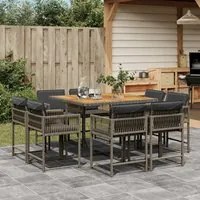 Set da Pranzo da Giardino 9 pz con Cuscini in Polyrattan Grigio 3211562