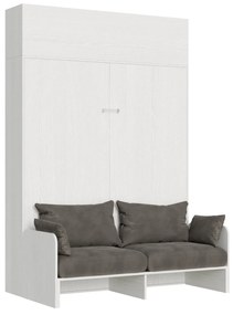 Letto matrimoniale a scomparsa 160 verticale Kentaro Sofà con colonna e pensili, Bianco Frassino / Pensile Vasistas / ALESSIA 20