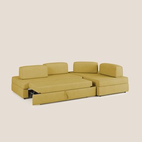 Liberty divano angolare con pouf estraibile e schienali movibili in tessuto morbido impermeabile T02 giallo