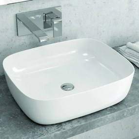 Lavabo appoggio ceramica bianca slim con linee arrotondate | Litos-0014 - KAMALU