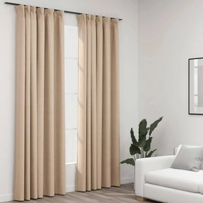 Tende Oscuranti Con Ganci Effetto Lino 2 Pz Beige 140x225 Cm /