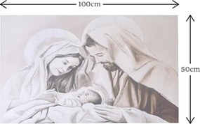 Quadro in tela 50x100 cm tema Sacra Famiglia con particolari a rilievo