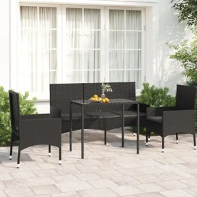 Set Divani da Giardino 4 pz con Cuscini Nero in Polyrattan