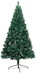 Albero di Natale a Metà Preilluminato con Palline Verde 210 cm
