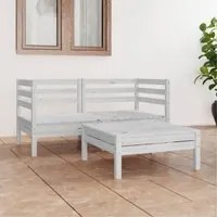 Set Divani da Giardino 3 pz Bianco in Legno Massello di Pino 3082393