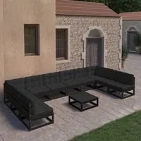 Set Divani da Giardino 11 pz con Cuscini Massello di Pino Nero cod mxl 39590