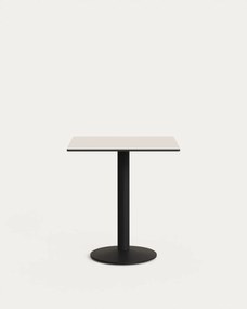 Kave Home - Tavolo per esterno Esilda bianco con gamba di metallo rifinita in nero 70 x 70 x 70 cm