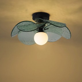 Plafoniera di Design Nera con Vetro Verde a Coste - Kemner
