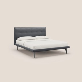 Brigitte letto con testata trapuntata piedi alti in mogano e tessuto impermeabile T09 grigio
