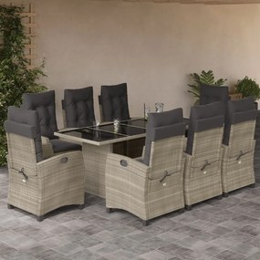 Set pranzo da giardino 9pz con cuscini grigio chiaro polyrattan