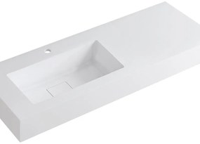 Lavabo integrale rettangolare vasca a sinistra L 120.5 x H 15 x P 46 cm in resina bianco opaco