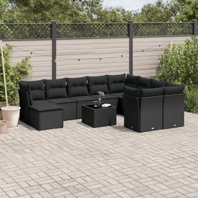 Set Divani da Giardino 11 pz con Cuscini in Polyrattan Nero