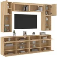 Set Mobili TV a Muro 6 pz con Luci LED Rovere Sonoma 3216799