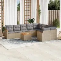 Set Divano da Giardino 10 pz con Cuscini Beige in Polyrattan 3258713