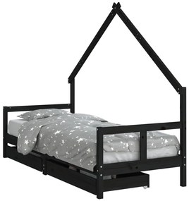 Giroletto bambini con cassetti nero 80x200cm massello di pino