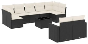 Set divani da giardino 10pz con cuscini in polyrattan nero