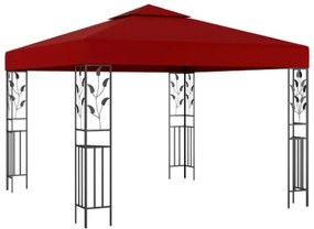 Gazebo con Stringa di Luci LED 3x3 m Rosso Vino