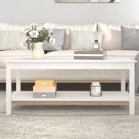 Tavolino Da Salotto Bianco 110x55x45 Cm Legno Massello Di Pino /