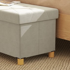 Panca Contenitore Pieghevole 67L 76x38x38cm Rivestimento Effetto Velluto Bianco Crema...