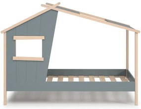 Letto da bambini a forma di casa verde polveroso in pino massiccio con rete inclusa 90x190 cm Luba – Marckeric