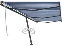 Tenda Retrattile Manuale Autoportante 600x300 cm Blu e Bianca cod mxl 43674