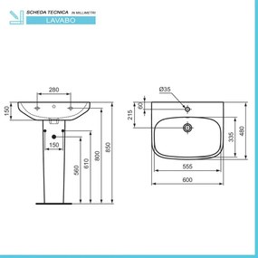 Lavabo Ideal Standard 65 cm con colonna in ceramica lucida I.Life A