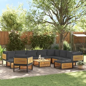 Set divano da giardino 12 pz con cuscini legno massello acacia