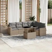 Set Divani da Giardino 7 pz con Cuscini Beige in Polyrattan 3267299