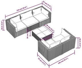 Set Divani da Giardino 6 pz con Cuscini in Polyrattan Grigio