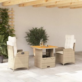 Set Da Pranzo Da Giardino 3 Pz Con Cuscini Beige İn Polyrattan /