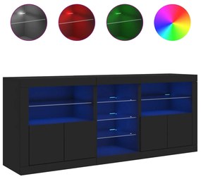 Credenza con luci led nera 181,5x37x67 cm