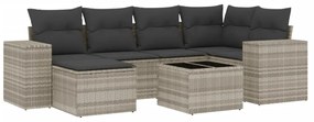 Set divani da giardino 7pz con cuscini grigio chiaro polyrattan