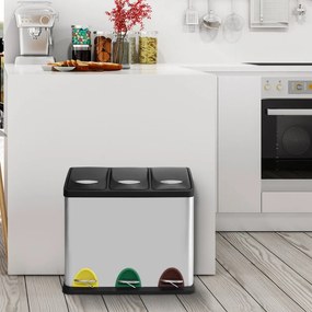 Cestino per la spazzatura color argento opaco in acciaio per raccolta differenziata/con pedale 3x8 l Tri Selectif – MSV